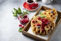 Homemade sourdough waffles with berry sauce for breakfast. The concept of proper nutrition