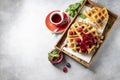 Homemade sourdough waffles with berry sauce for breakfast. The concept of proper nutrition