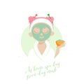 Homemade spa illustration. Girl in green clay mask. Beauty, relax, rest and health picture. Royalty Free Stock Photo