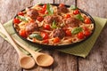 Homemade spaghetti with meatballs and tomato sauce closeup on a Royalty Free Stock Photo