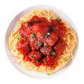 Homemade spaghetti and meatballs in tomato sauce isolated on white Royalty Free Stock Photo