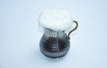 Homemade sparkling buttermilk or Ayran in a copper mug