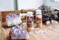 Homemade spell jar bottles with good intentions for home protection and inner balance.