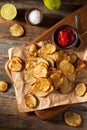 Homemade Spicy LIme and Pepper Baked Potato Chips Royalty Free Stock Photo