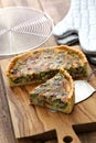 Homemade spinach bacon quiche, florentine quiche