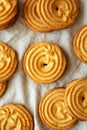 Homemade Sprits Biscuits Ready to Eat, low angle view. Close-up