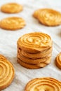 Homemade Sprits Biscuits Ready to Eat, side view. Close-up