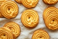 Homemade Sprits Biscuits Ready to Eat, top view. Flat lay, overhead, from above. Close-up