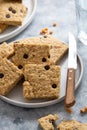 Homemade square cookies. A stack of chocolate chip cookies Royalty Free Stock Photo