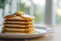 Homemade stack classic pancakes with maple syrup. Generative AI