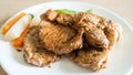 Homemade steak on white dish. Royalty Free Stock Photo