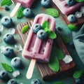 Homemade strawberry cherry banana blueberry ice cream green mint leaves on teal rustic table, frozen fruit juice Royalty Free Stock Photo