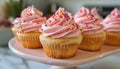 Homemade strawberry cream cupcakes. AI generated.