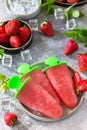 Homemade strawberry frozen fruit juice. Ice cream or popsicles. Royalty Free Stock Photo