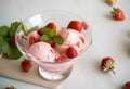 homemade strawberry ice cream on a stick in a plate with strawberries Royalty Free Stock Photo