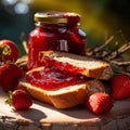 Homemade Strawberry Jam with Fresh Strawberries and Bread