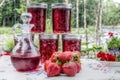 Homemade strawberry jelly and syrup Royalty Free Stock Photo