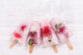 Homemade strawberry popsicle stick Royalty Free Stock Photo