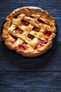 Homemade Strawberry Rhubarb Pie on a table Royalty Free Stock Photo