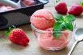 Homemade strawberry sorbet in glass Royalty Free Stock Photo