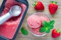 Homemade strawberry sorbet on a wooden table Royalty Free Stock Photo