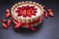 Homemade strawberry tiramisu cake on black