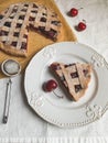 Homemade summer cherry pie filled with fresh berries Royalty Free Stock Photo