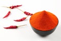 Indian cooking-  Spicy fresh organic red chilly powder. Royalty Free Stock Photo