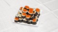 Homemade sushi with red caviar on white s Royalty Free Stock Photo