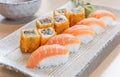 Homemade sushi with salmon, cream cheese Philadelphia, Japanese