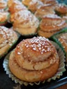 Homemade Swedish cinnamon buns with pearl sugar, kanelbullar