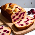 homemade sweet cake with cherry, cherries and blueberries, Ai generated