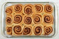 Homemade sweet cinnamon rolls. Freshly cooked buns. Top view