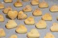 Homemade sweet cookies in the shape of hearts. Home comfort in the kitchen.