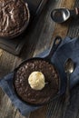 Homemade Sweet Dark Chocolate Brownie in a Skillet Royalty Free Stock Photo