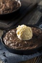 Homemade Sweet Dark Chocolate Brownie in a Skillet Royalty Free Stock Photo