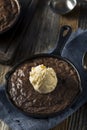 Homemade Sweet Dark Chocolate Brownie in a Skillet Royalty Free Stock Photo