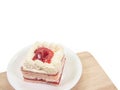 The homemade sweet strawberry cake bakery  dessert on small dish on white background Royalty Free Stock Photo