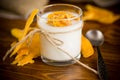 Homemade sweet yogurt in a glass with mango