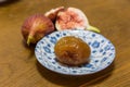 Homemade sweeten preserved fig and fresh figs. Royalty Free Stock Photo