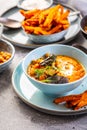 Homemade sweet potato and carrot soup with chickpeas Royalty Free Stock Photo