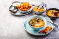 Homemade sweet potato and carrot soup with chickpeas Royalty Free Stock Photo