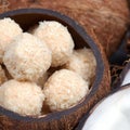 Homemade sweets in a coconut bowl Royalty Free Stock Photo