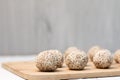 Homemade sweets energy balls made from superfoods like seeds, nuts and dried fruits. Royalty Free Stock Photo