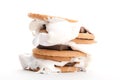 Homemade sweets, smores and sweet dessert concept with stacked s`mores made with chocolate,graham crackers and marshmallows, Royalty Free Stock Photo