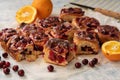 Homemade swirl buns wuth cranberry and orange filling.