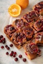 Homemade swirl buns wuth cranberry and orange filling.