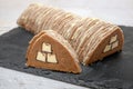 Homemade swiss roll with chocolate bananas and ground biscuits Royalty Free Stock Photo