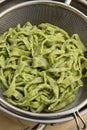 Homemade tagliatelle with wild garlic are fresh homemade pasta made in a rustic style.