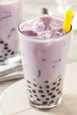 Homemade Taro Milk Bubble Tea with Tapioca Royalty Free Stock Photo
